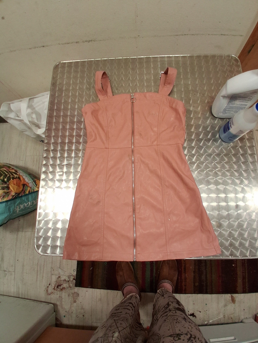 Love Tree Dusty Pink Faux Leather Zip-Front Mini Dress